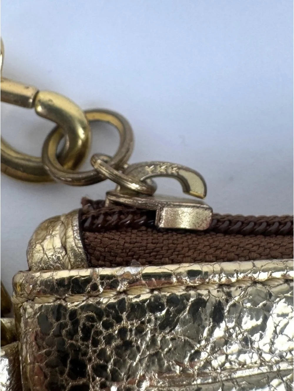 Coach Poppy Metallic Gold Graphic Leather Zip Wristlet Wallet